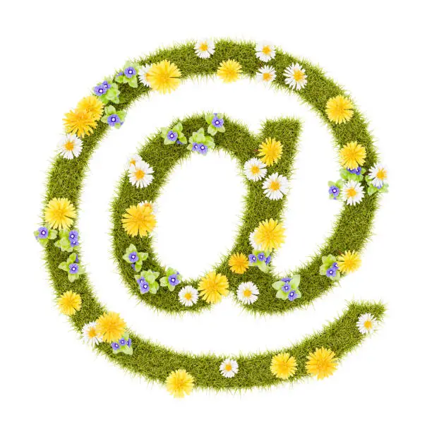 Photo of Flowery Grassy Email At Sign Shape Isolated