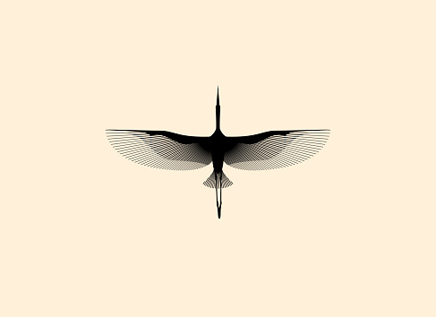 Flying bird stork silhouette logo or icon design template isolated on white background. Vector illustration
