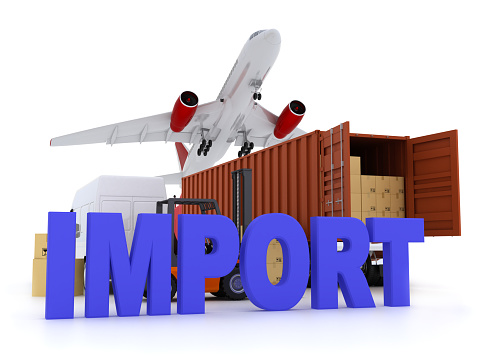 Cargo import logistics concept. Digitally Generated Image isolated on white background