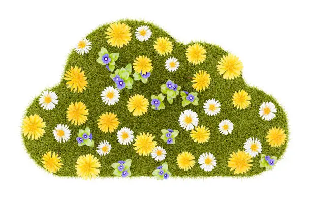 Flowery Grassy Cloud Symbol Shape Isolated on White Background 3D Illustration