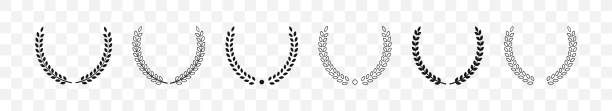 Foliate laurels branches set. Vector illustration. Black circular laurel wreath icons collection. Foliate laurels branches set. Vector isolated illustration. Black circular laurel wreath icons collection. laureat stock illustrations