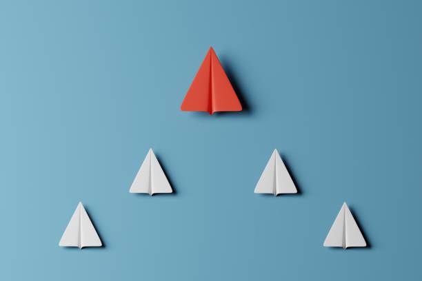 istock Minimal paper plane on blue background. Business, Leadership concept. 3d rendering 1403681595