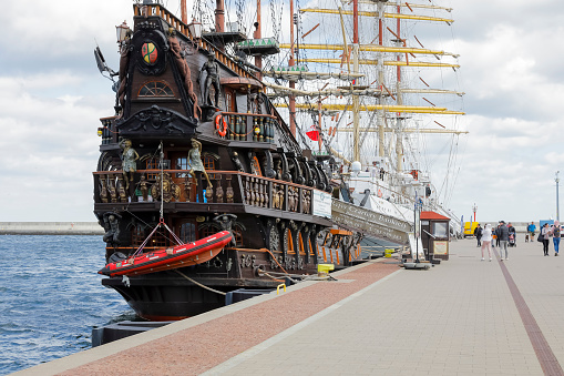 Gdynia, Poland - May 27, 2022: The ship called Dragon it is a stylized 17th-century galleon, currently, since 2006, it is a cruise ship that was created on the basis of an old tugboat