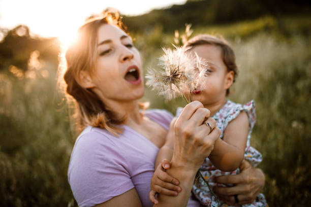 istock Having fun blowing dandelion in sunset 1403684660