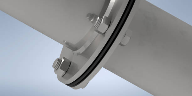 istock Flanges with gasket and pipe of DN 100 - 3D rendering model 1403686951