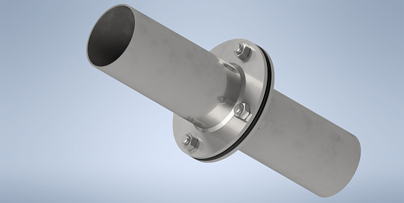 Flanges with gasket and pipe of DN 100 - 3D rendering model