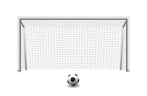 realistic black and white soccer gate icon 

sport. soccer goal net illustration. football 

netting and ball black and white.