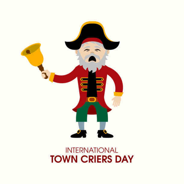 International Town Criers Day vector Town crier man with a bell icon vector. History colonial crier icon. Important day town criers stock illustrations