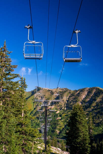 istock Ski Lift Poles andChairs During the Summer 1403694848