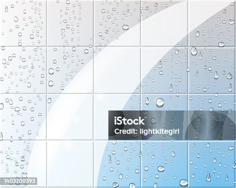 istock Wet wall, tiles with drops, cleaning background 1403700393