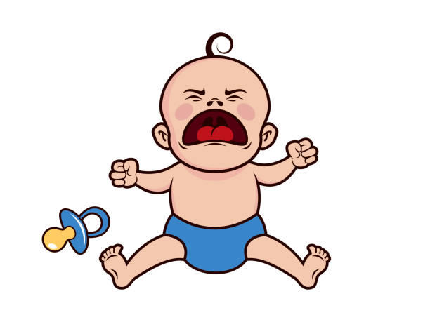 Screaming baby boy with pacifier icon vector Angry sitting child cartoon character. Yelling baby icon isolated on a white background Babies Only stock illustrations
