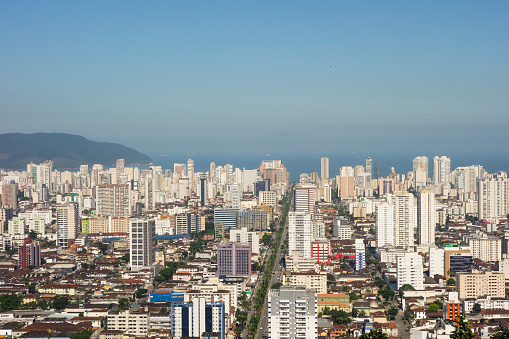 panoramic aerial view of Santos city on the coast of Sao Paulo, Brazil.