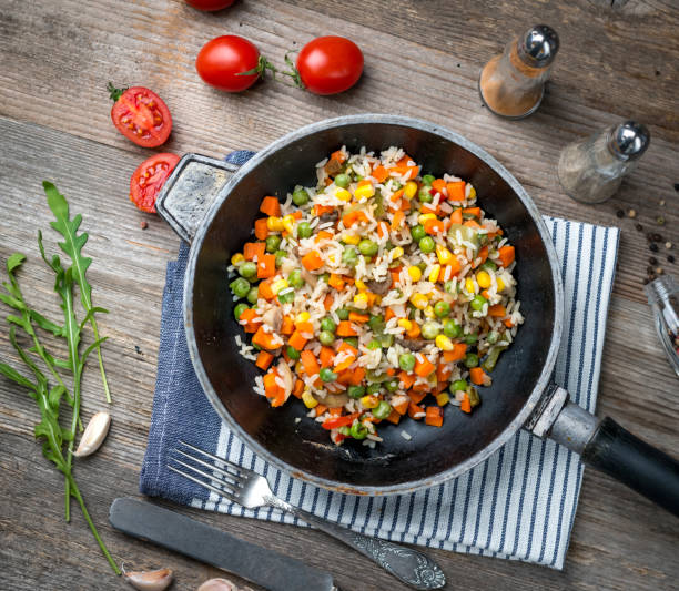 istock Pilaf with plenty of vegetables, topview 1403706619