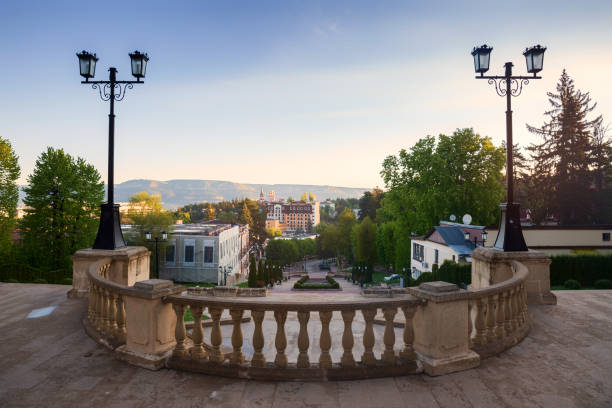 Kislovodsk at sunrise Kislovodsk at sunrise. View of the city from the top of the Cascade Stairs stavropol stavropol krai stock pictures, royalty-free photos & images