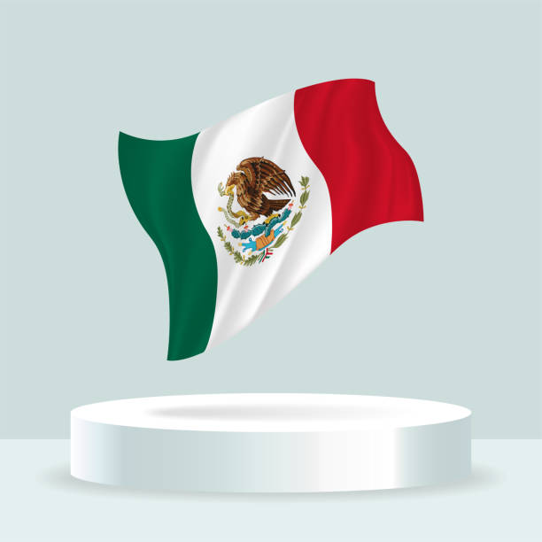 ilustraciones, imágenes clip art, dibujos animados e iconos de stock de bandera de méxico. representación 3d de la bandera que se muestra en el stand. - bandera mexicana