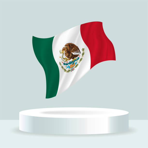 Mexico flag. 3d rendering of the flag displayed on the stand. Waving flag in modern pastel colors. Flag drawing, shading and color on separate layers, neatly in groups for easy editing. mexican flag stock illustrations