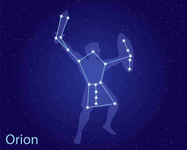 Vector illustration of the constellation Orion. Pegasus constellation in night sky. Hunter Orion from ancient Greek mythology constellation stock illustrations
