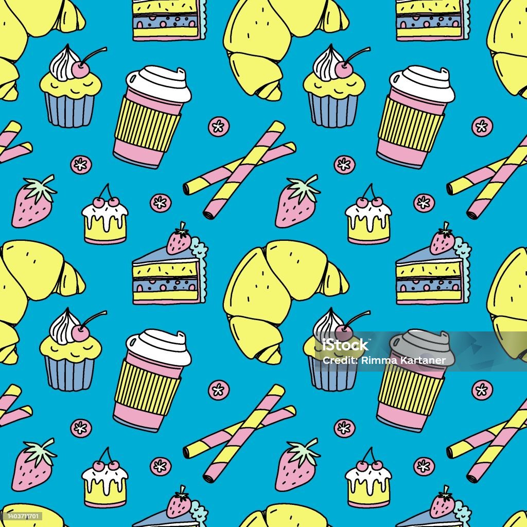 Dessert Repeat Pattern Desserts Repeating Pattern Vector Color Filled Doodle Background Stock ...