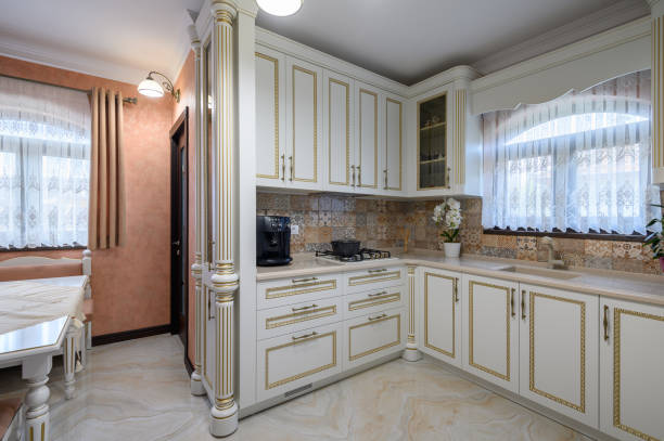 istock White classic cozy kitchen and dining room in city house 1403715186