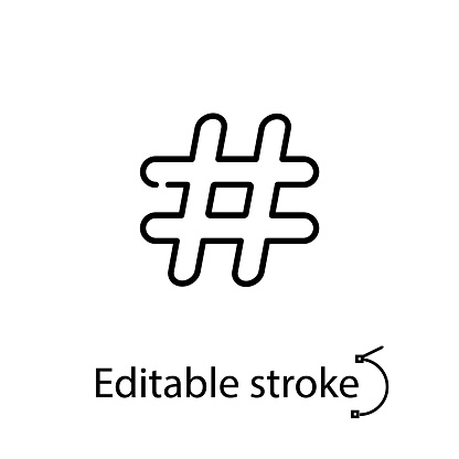 Hashtag outline icon. Social media communication. Customizable linear contour symbol. Editable stroke. Isolated vector stock illustration