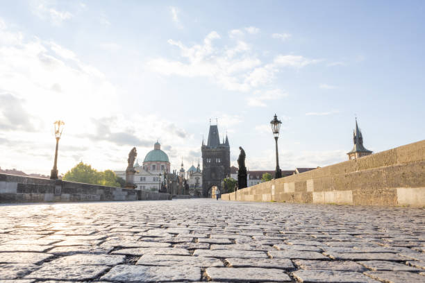 istock Low angle view of Prague cityscape from Charles bridge 1403717612