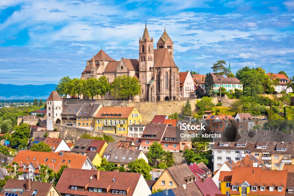 Historic town of Breisach cathedral and rooftops view Historic town of Breisach cathedral and rooftops view, Baden-Württemberg region of Germany Breisach Stock Photo