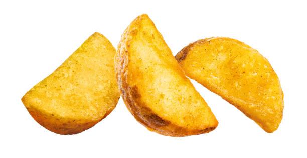 istock Three delicious potato wedges on white 1403721157