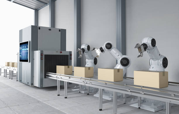istock Automation industry concept with robot assembly line in  factory 1403734661