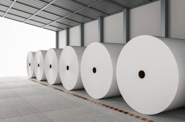 White paper roll in factory stock photo