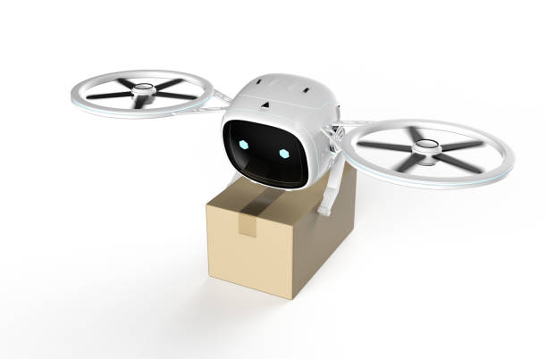 istock Delivery drone flying with cardboard box 1403734928