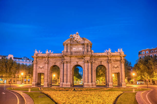 istock Madrid Spain, night city skyline at Puerta de Alcala 1403737228