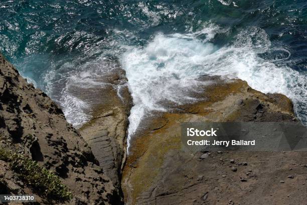 Cliff View Looking Down At Ocean Stock Photo - Download Image Now - Antigua & Barbuda, Backgrounds, Beach