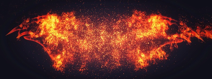 3D illustration of exploding red flame