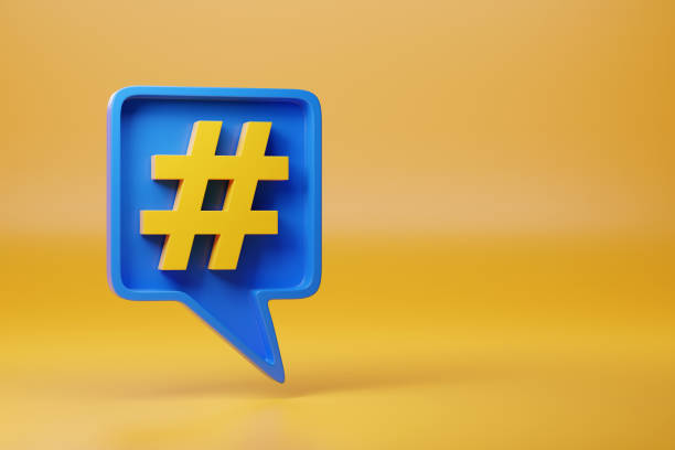 istock Speech balloon with a number sign on yellow background with copy space. 3d illustration. 1403742833