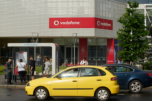 Bucharest, Romania - June 17, 2022: A showroom of multinational British telecommunications company Vodafone, in Pipera neighborhood.