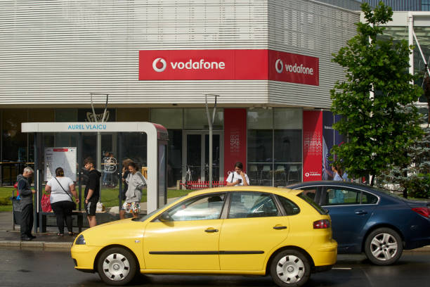 Vodafone logo - Bucharest, Romania stock photo