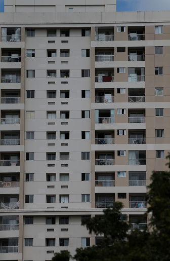 salvador, bahia, brazil - june 16, 2022: middle class residential apartment building facade in the city of Salvador.