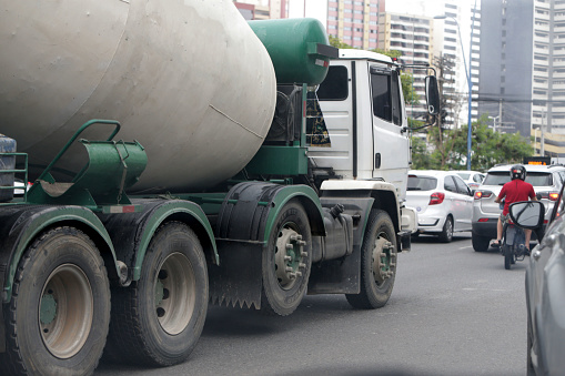 salvador, bahia, brazil - june 10, 2022: concrete mixer truck transiting in one of the city of Salvador.