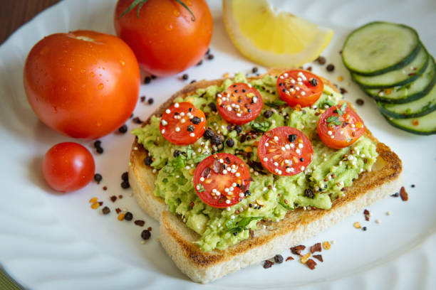 Healthy toast with avocado stock photo