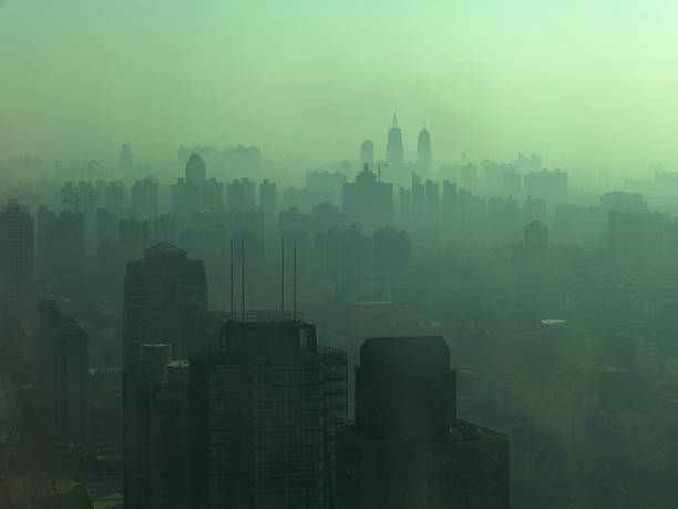 istock Incredibly smoggy Shanghai skyline view 140375335