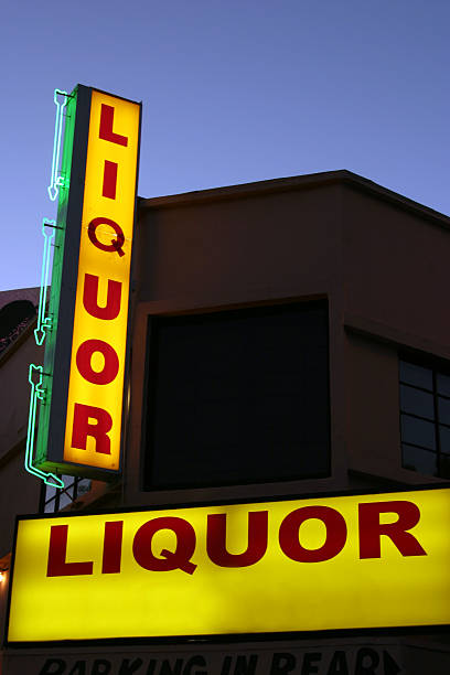istock A vertical and horizontal yellow and red liquor sign 140375456