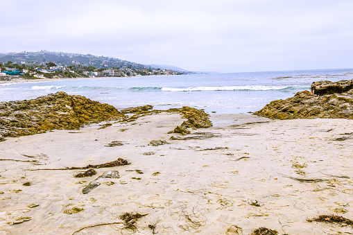 Golden Hour over the ocean through a neutral density filter at Main Beach in Laguna Beach, California, USA