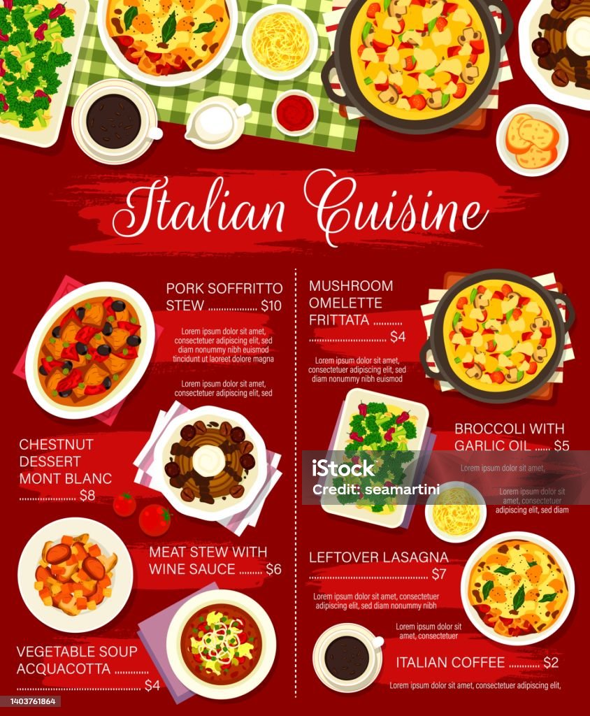 Menu In Italian Italian Cuisine Restaurant Menu Design Template Stock Illustration ...
