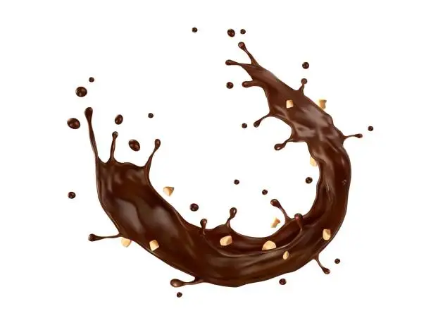 Vector illustration of Chocolate and coffee milk swirl splash with peanut