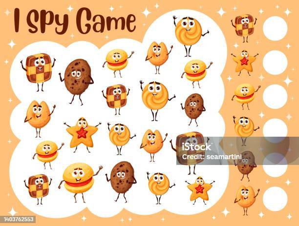 Cartoon Cookies Characters On I Spy Game Worksheet Stock Illustration -  Download Image Now - Human Face, Chocolate, Cookie - iStock