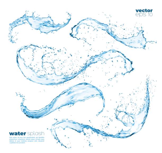 illustrazioni stock, clip art, cartoni animati e icone di tendenza di onde d'acqua blu isolate spruzzano e scorrono forme - acqua