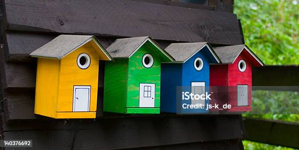 Foto de Birdhouses e mais fotos de stock de Amarelo - Amarelo, Azul, Bosque - Floresta