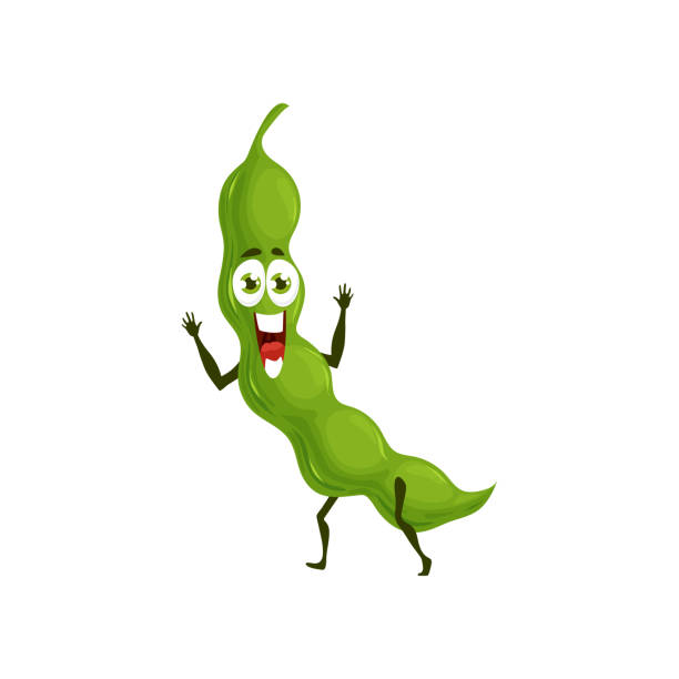lustige cartoon grüne erbsenschote gemüse charakter - green pea pea pod sweet food freshness stock-grafiken, -clipart, -cartoons und -symbole