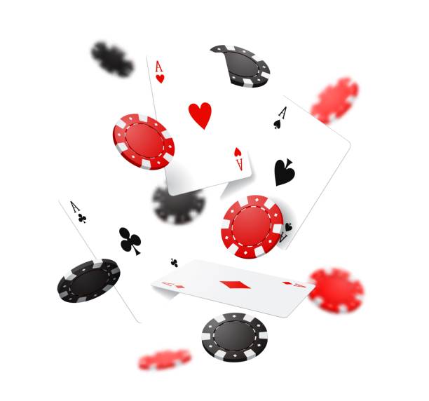 latające karty i żetony pokerowe, gra hazardowa w kasynie - gambling chip gambling vector casino stock illustrations