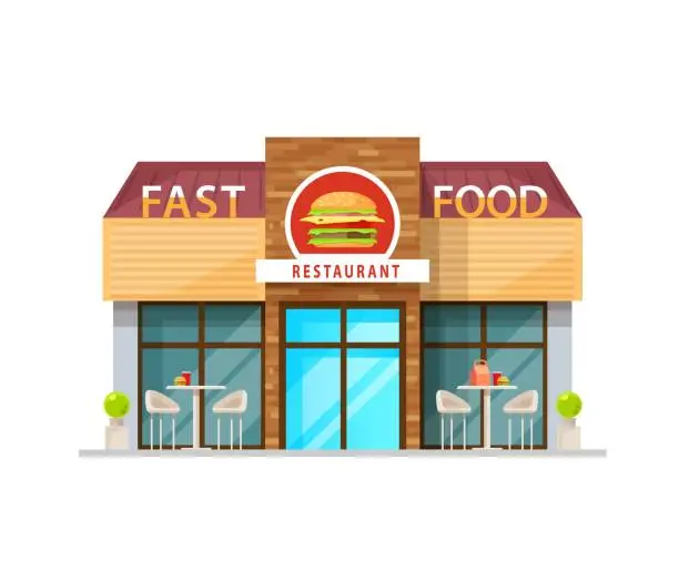 Vector illustration of Fast food cafe building vector restaurant exterior